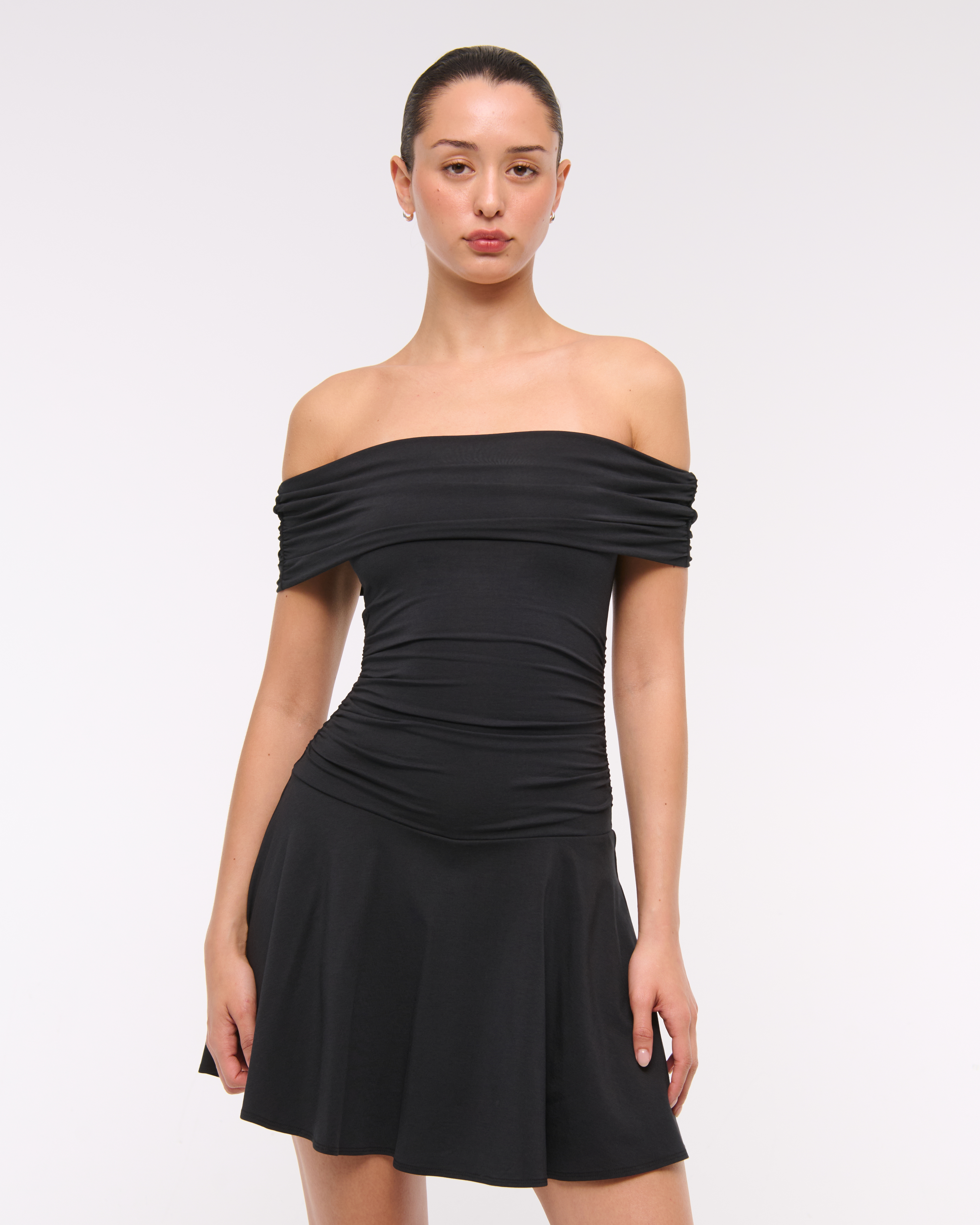 Abercrombie & Fitch Off-the-shoulder Knit Skort In Black