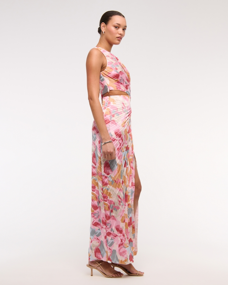 The A&F Giselle Pleated One-Shoulder Cutout Maxi Dress