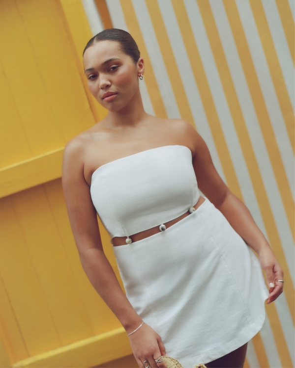 Beaded Strapless Mini Dress, White view 1