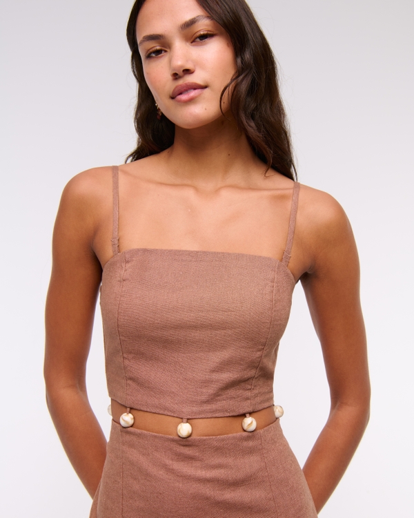 Beaded Strapless Mini Dress, Brown view 2