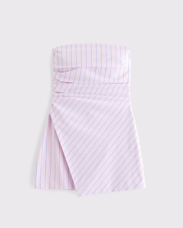 Women's Strapless Asymmetrical Mini Dress in Pink Stripe | Size XL PETITE | Abercrombie & Fitch