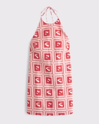 Open-Back Halter Linen-Blend Mini Dress