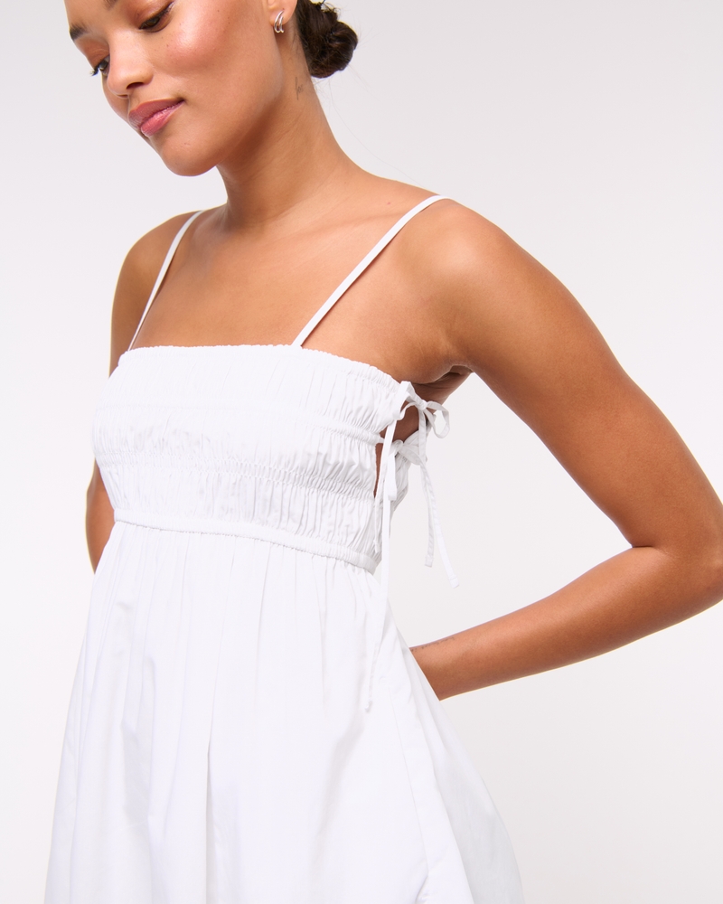Smocked Babydoll Tie Mini Dress