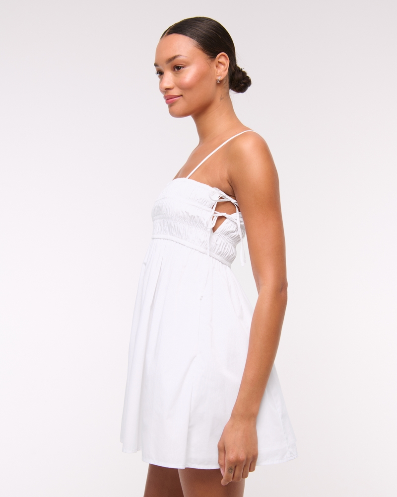 Smocked Babydoll Tie Mini Dress
