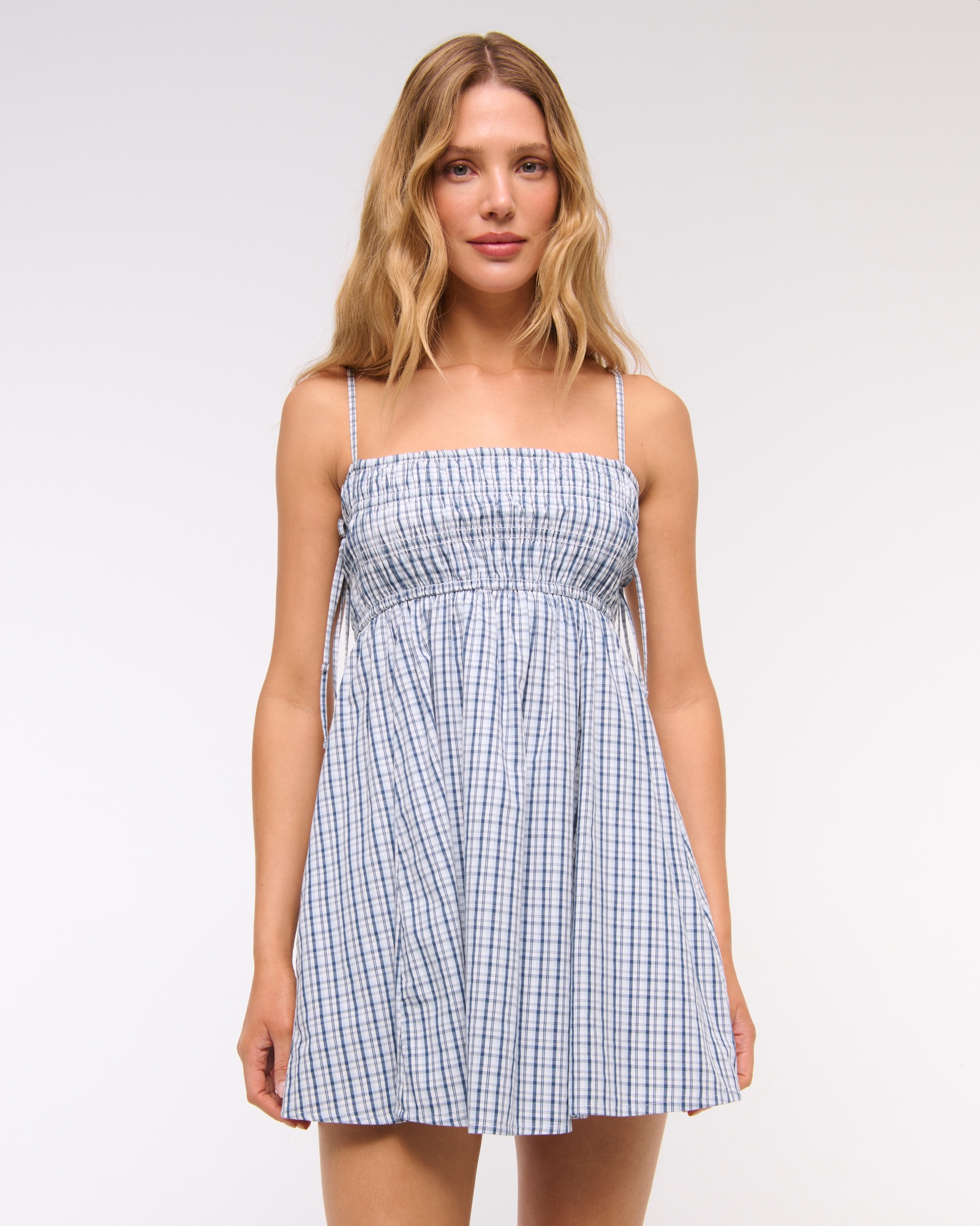 Smocked Babydoll Tie Mini Dress