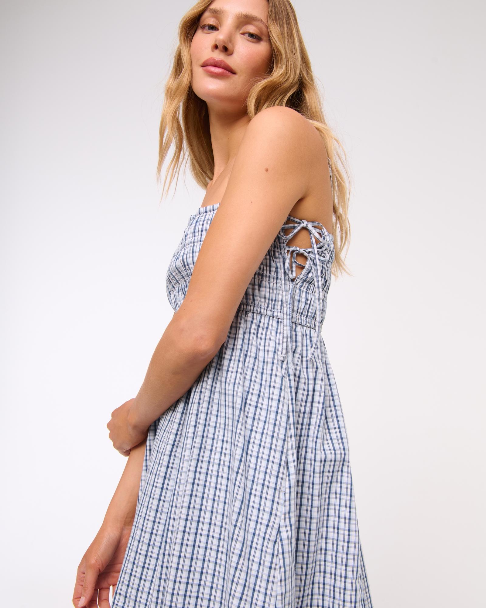 Smocked Babydoll Tie Mini Dress