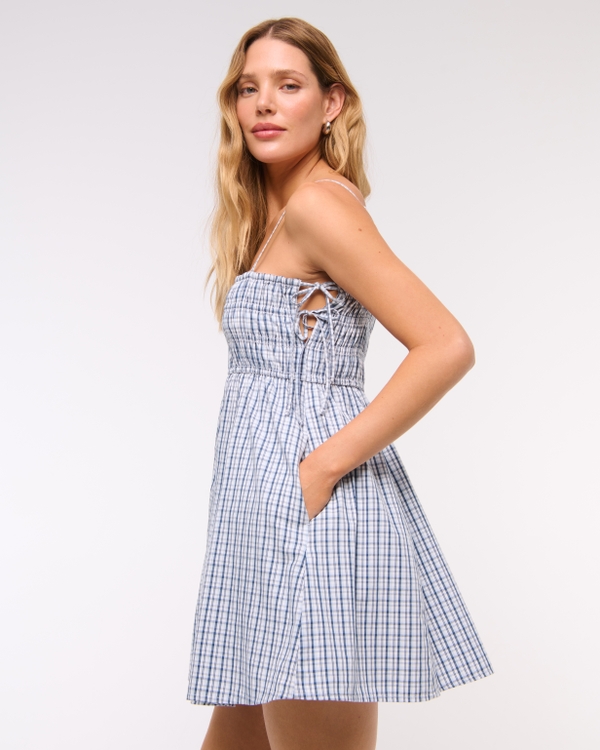 Smocked Babydoll Tie Mini Dress