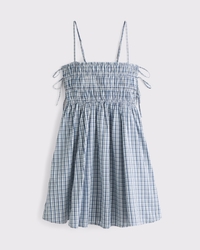 Smocked Babydoll Tie Mini Dress