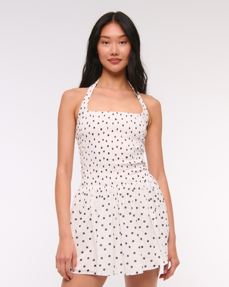 Drop-Waist Smocked Mini Dress