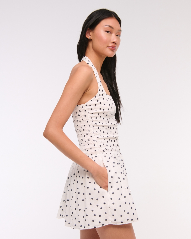 Drop-Waist Smocked Mini Dress