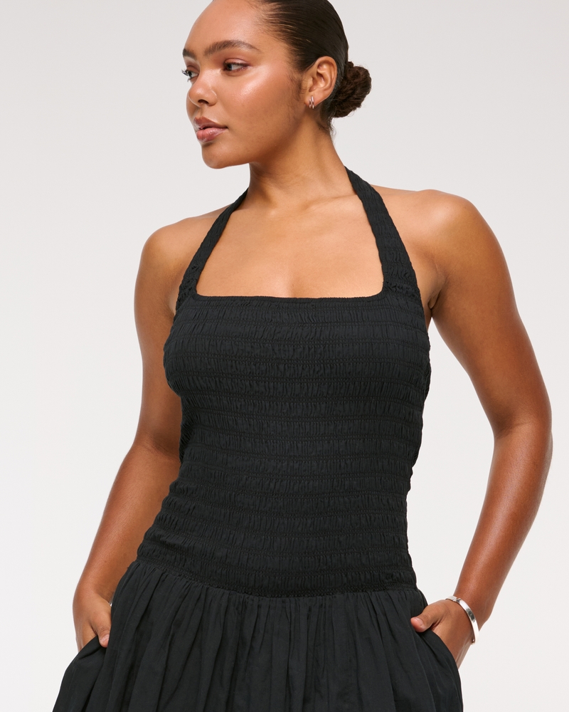 dipped waist smocked mini dress Home