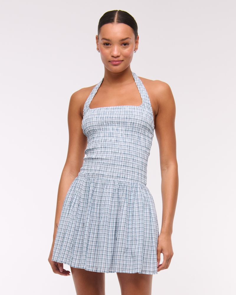 Drop-Waist Smocked Mini Dress