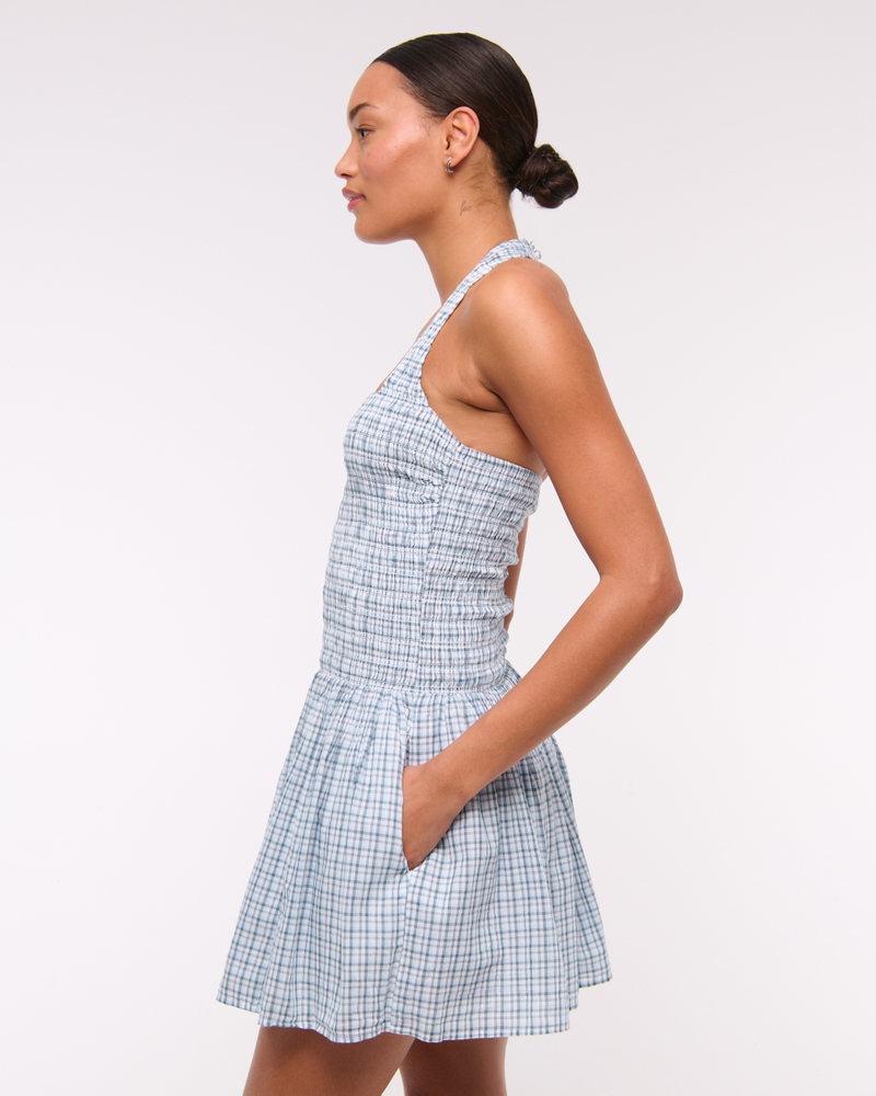 Drop-Waist Smocked Mini Dress