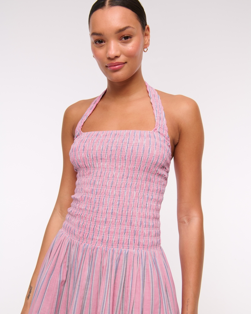 Drop-Waist Smocked Mini Dress