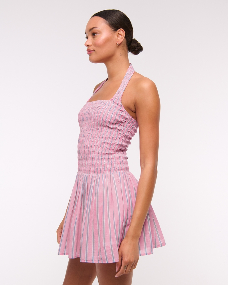 Drop-Waist Smocked Mini Dress