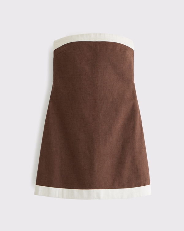 The A&F Scarlett Strapless Linen-Blend Skort, Brown view 1