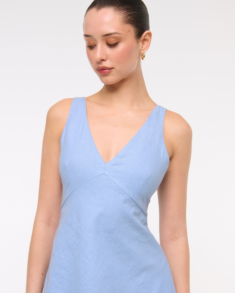 V-Neck Linen-Blend Mini Dress