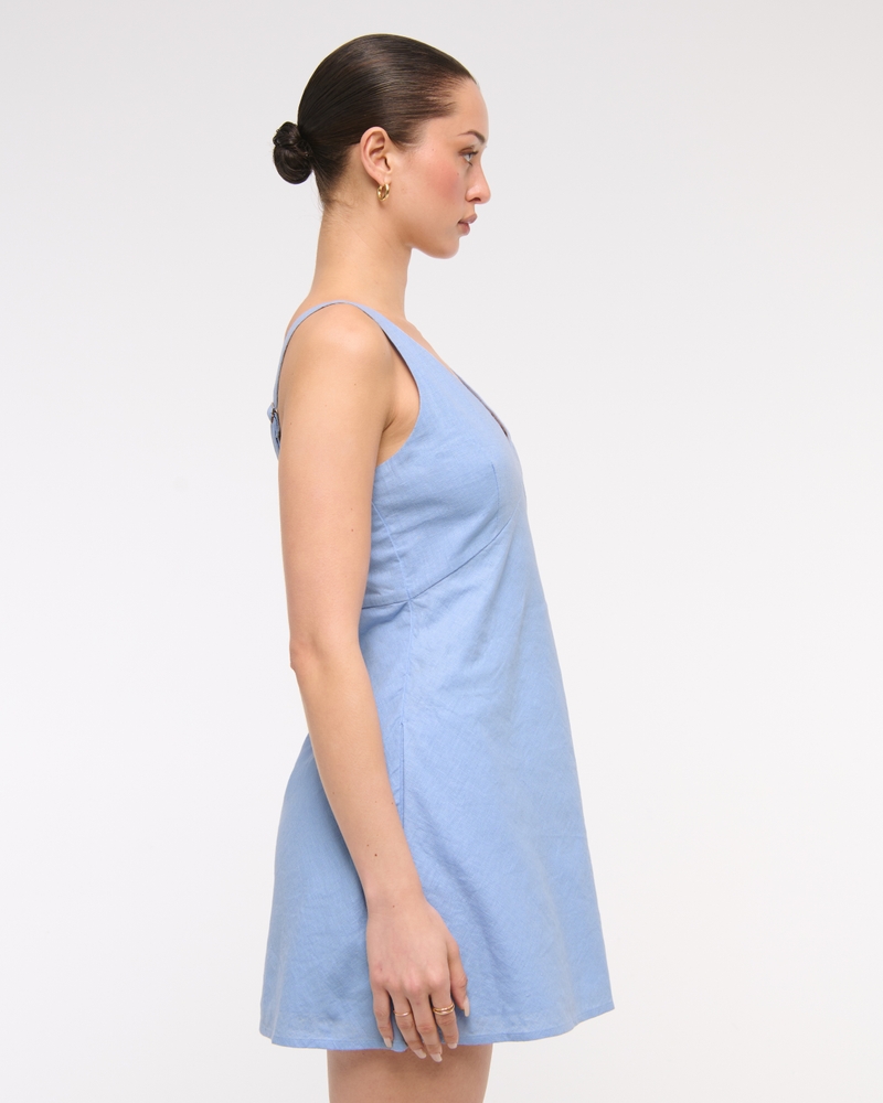 V-Neck Linen-Blend Mini Dress