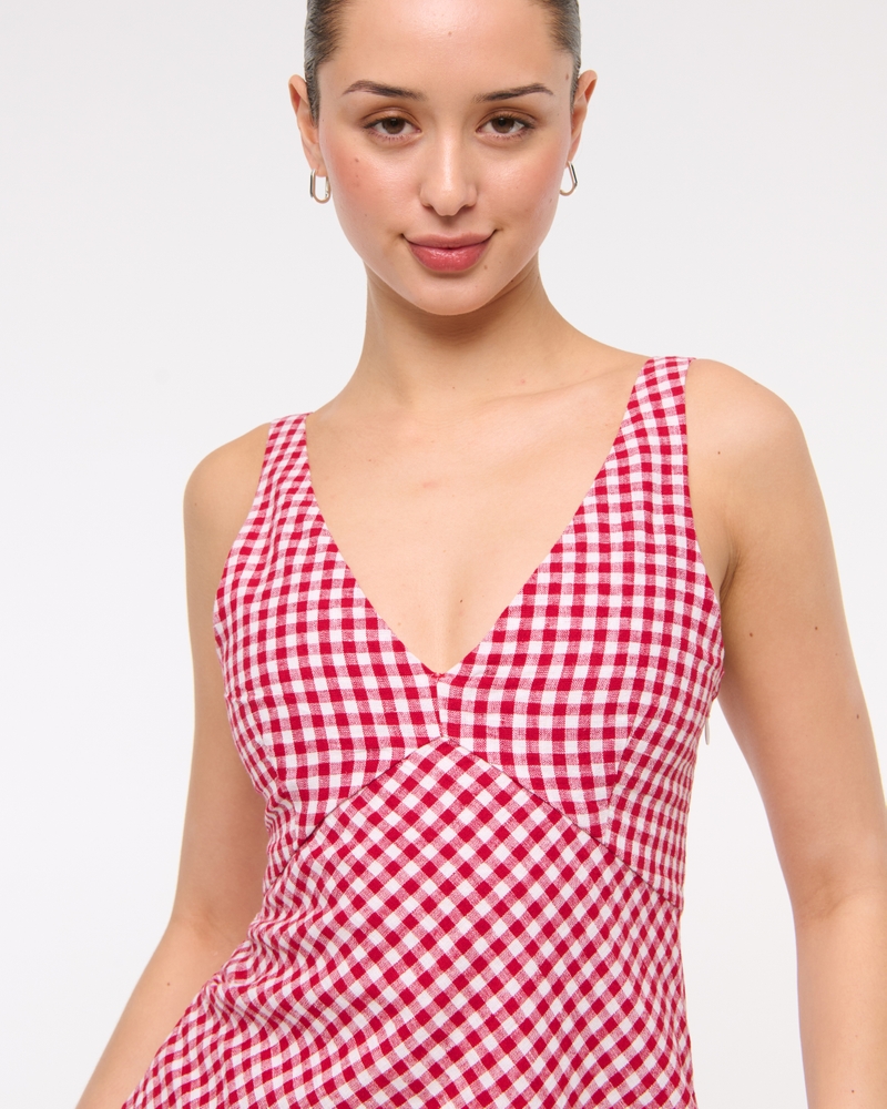 V-Neck Linen-Blend Mini Dress