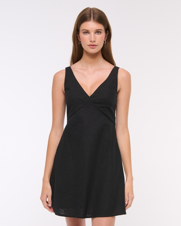 Abercrombie & Fitch, V-Neck Linen-Blend Mini Dress