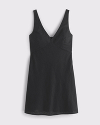 V-Neck Linen-Blend Mini Dress