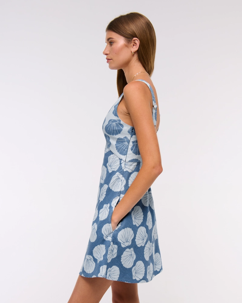 V-Neck Linen-Blend Mini Dress