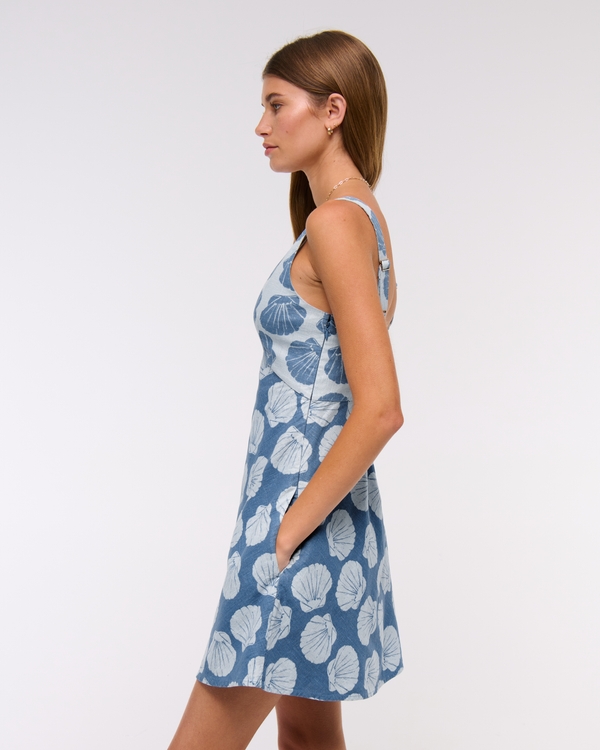 V-Neck Linen-Blend Mini Dress