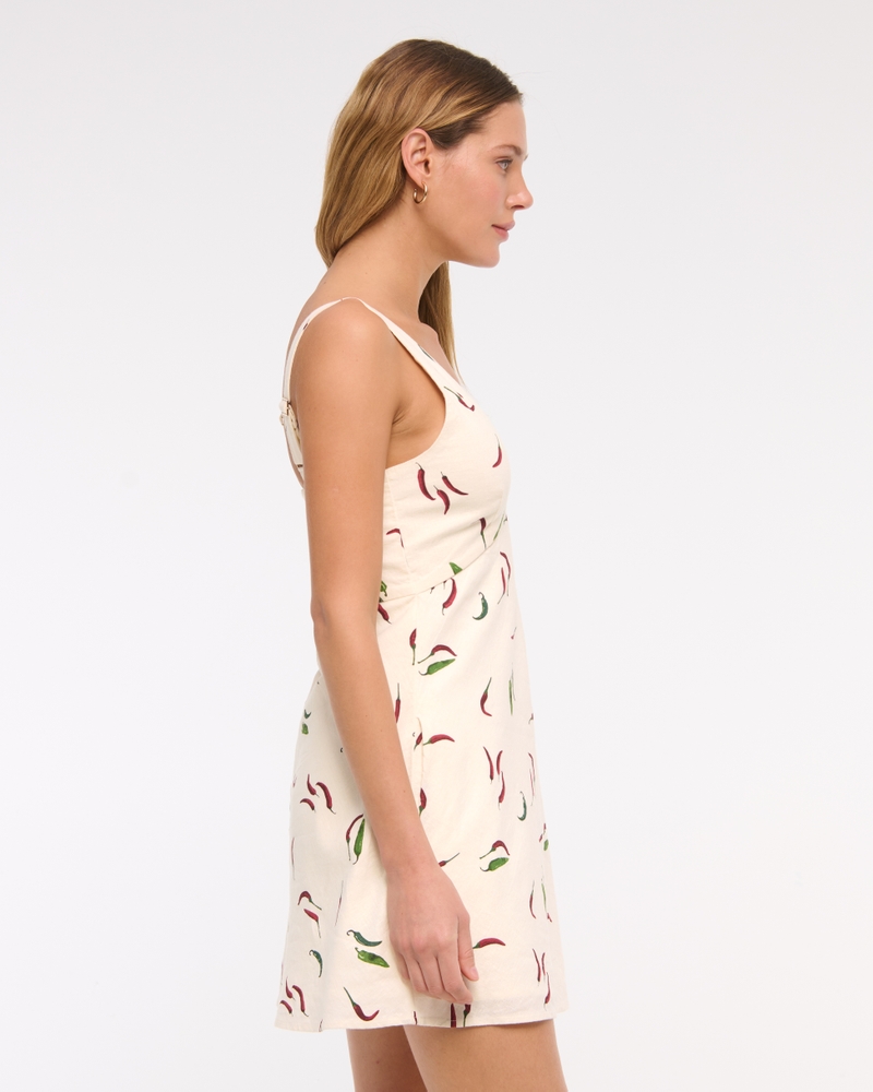 V-Neck Linen-Blend Mini Dress