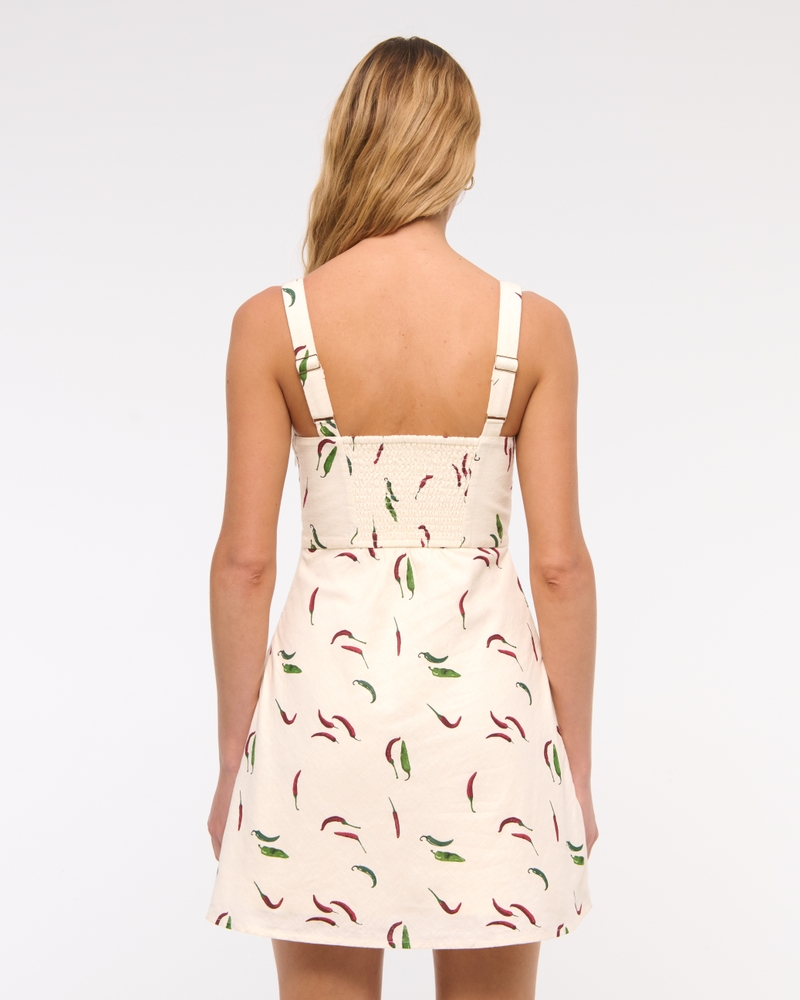 V-Neck Linen-Blend Mini Dress