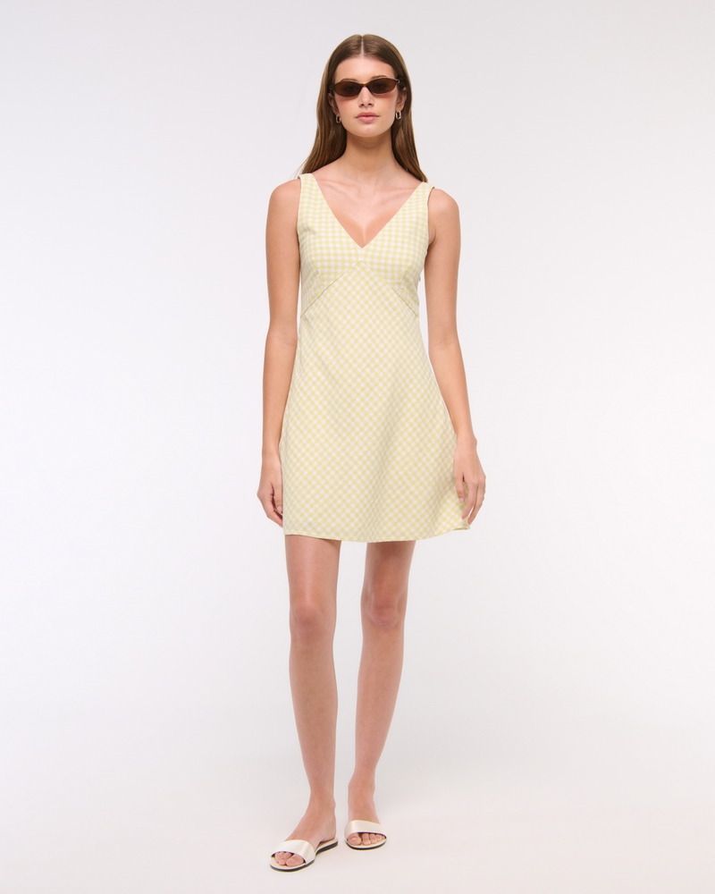 V-Neck Linen-Blend Mini Dress