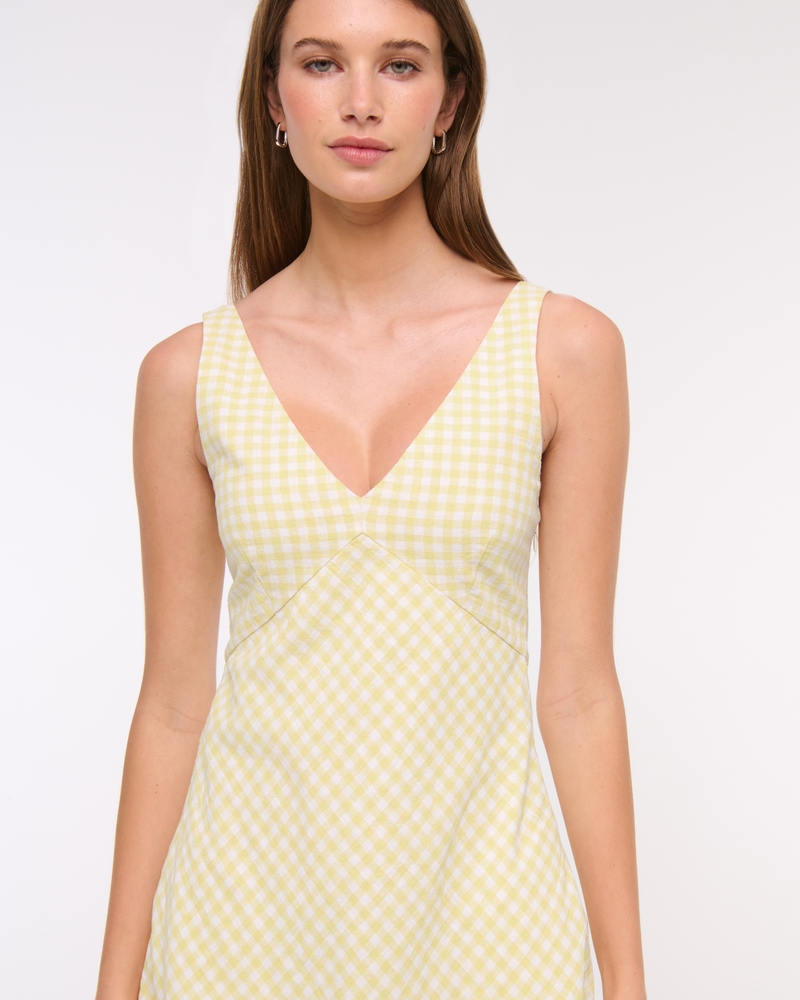 V-Neck Linen-Blend Mini Dress