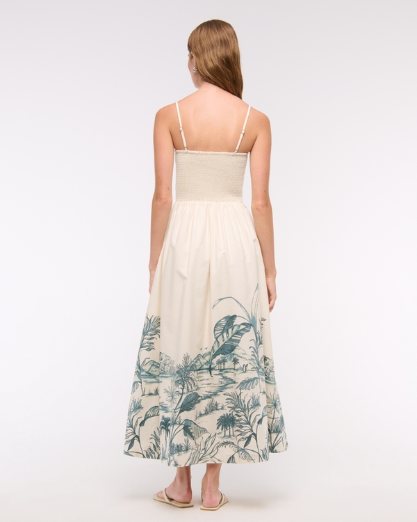 Dipped-Waist Smocked Midi Dress
