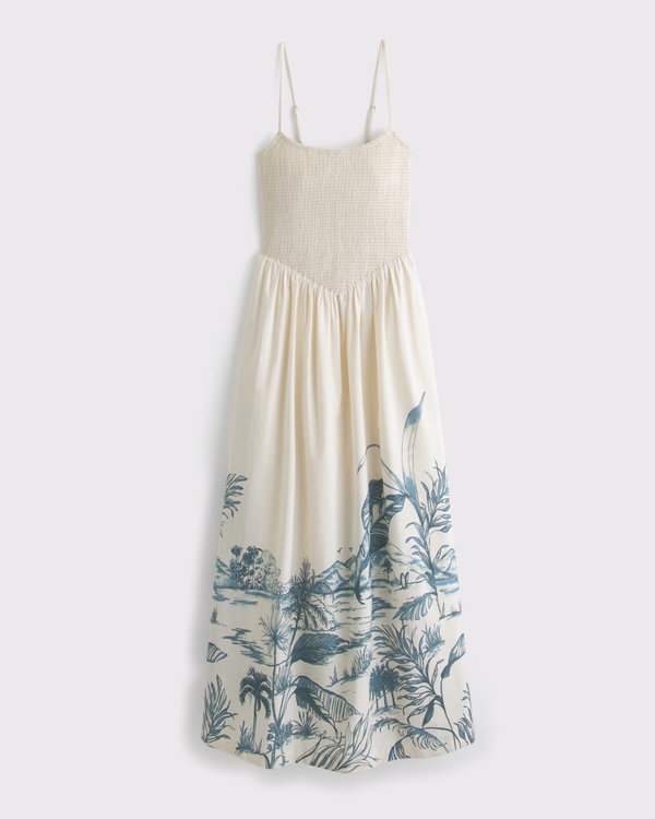 Dipped-Waist Smocked Midi Dress