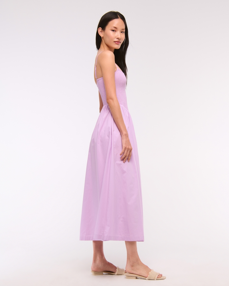 Dipped-Waist Smocked Midi Dress
