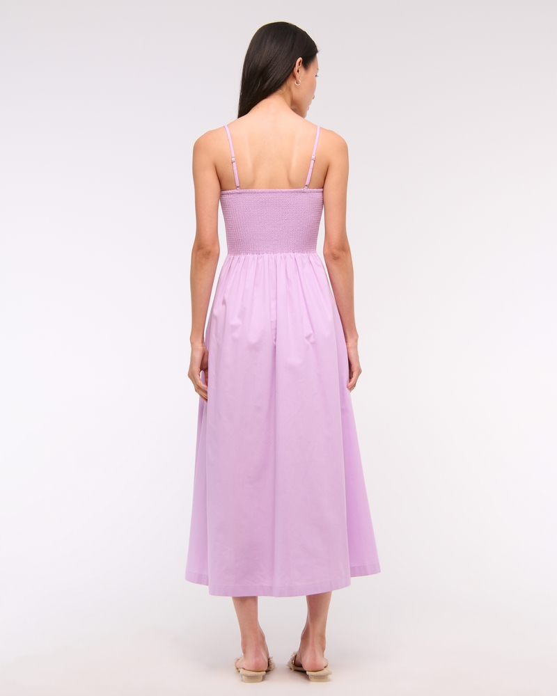 Dipped-Waist Smocked Midi Dress