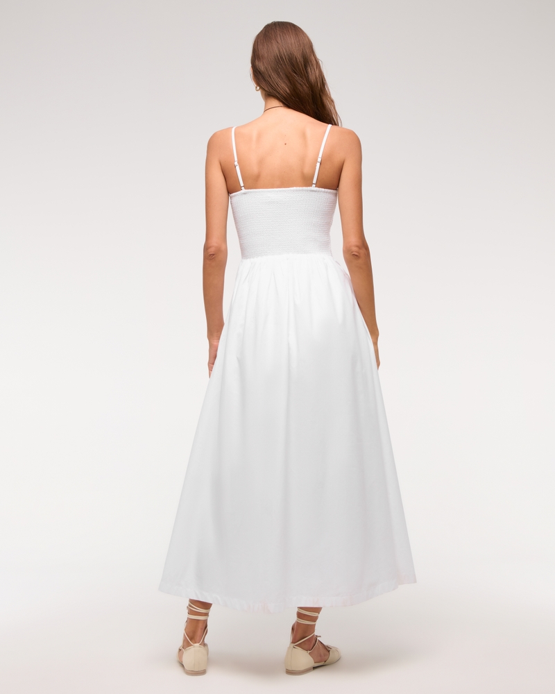 Dipped-Waist Smocked Midi Dress