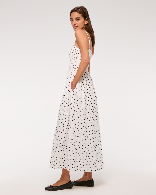 Dipped-Waist Smocked Midi Dress