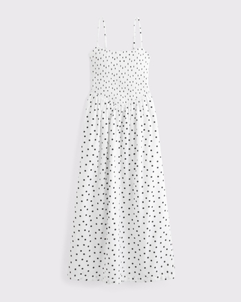 Femme Robe mi-longue smockée et taille en biais | Femme En balade | Abercrombie.com