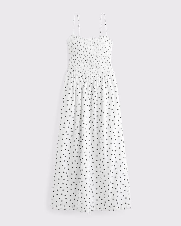 Dipped-Waist Smocked Midi Dress