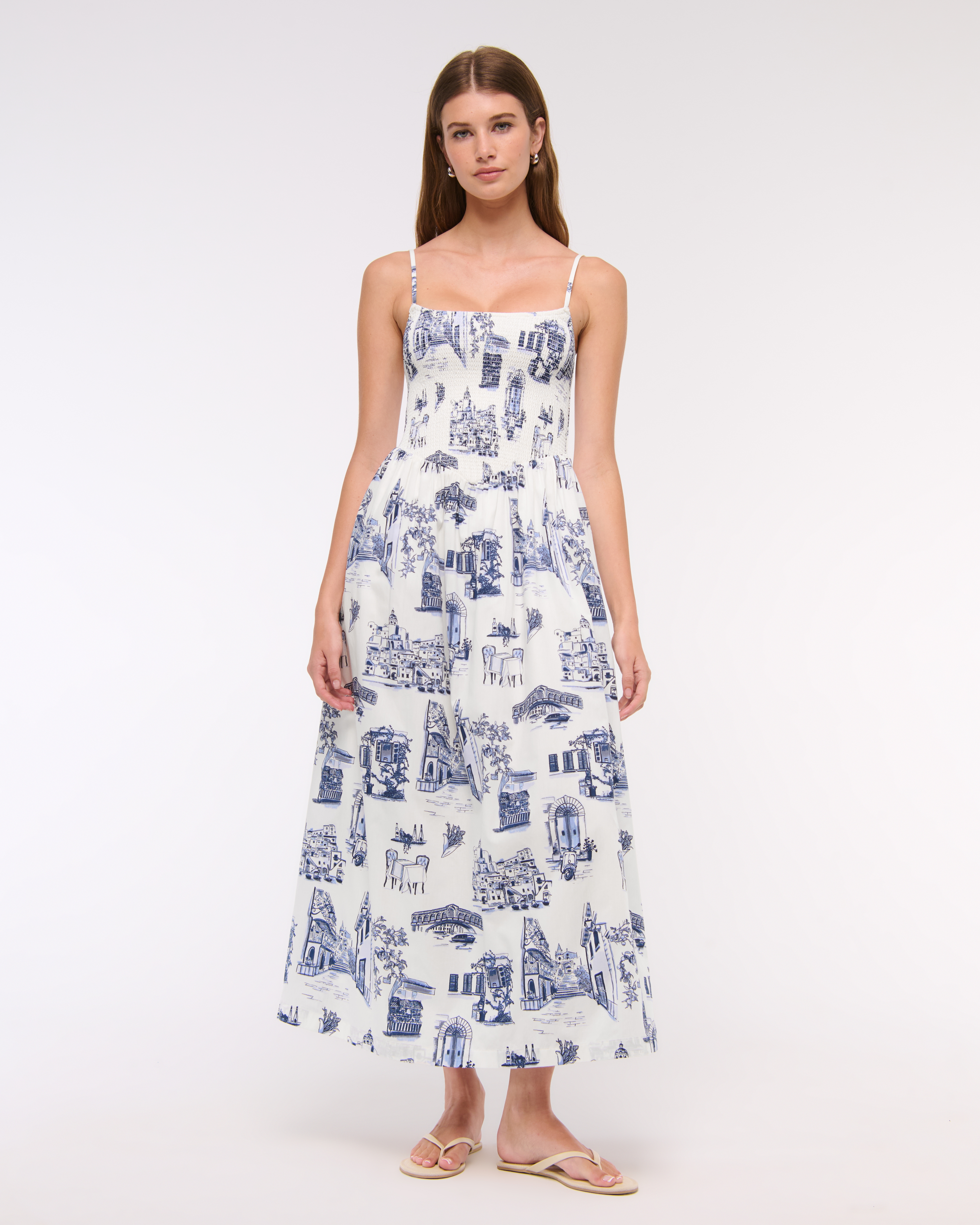 Women's Dipped-Waist Smocked Midi Dress | Women's Clearance
