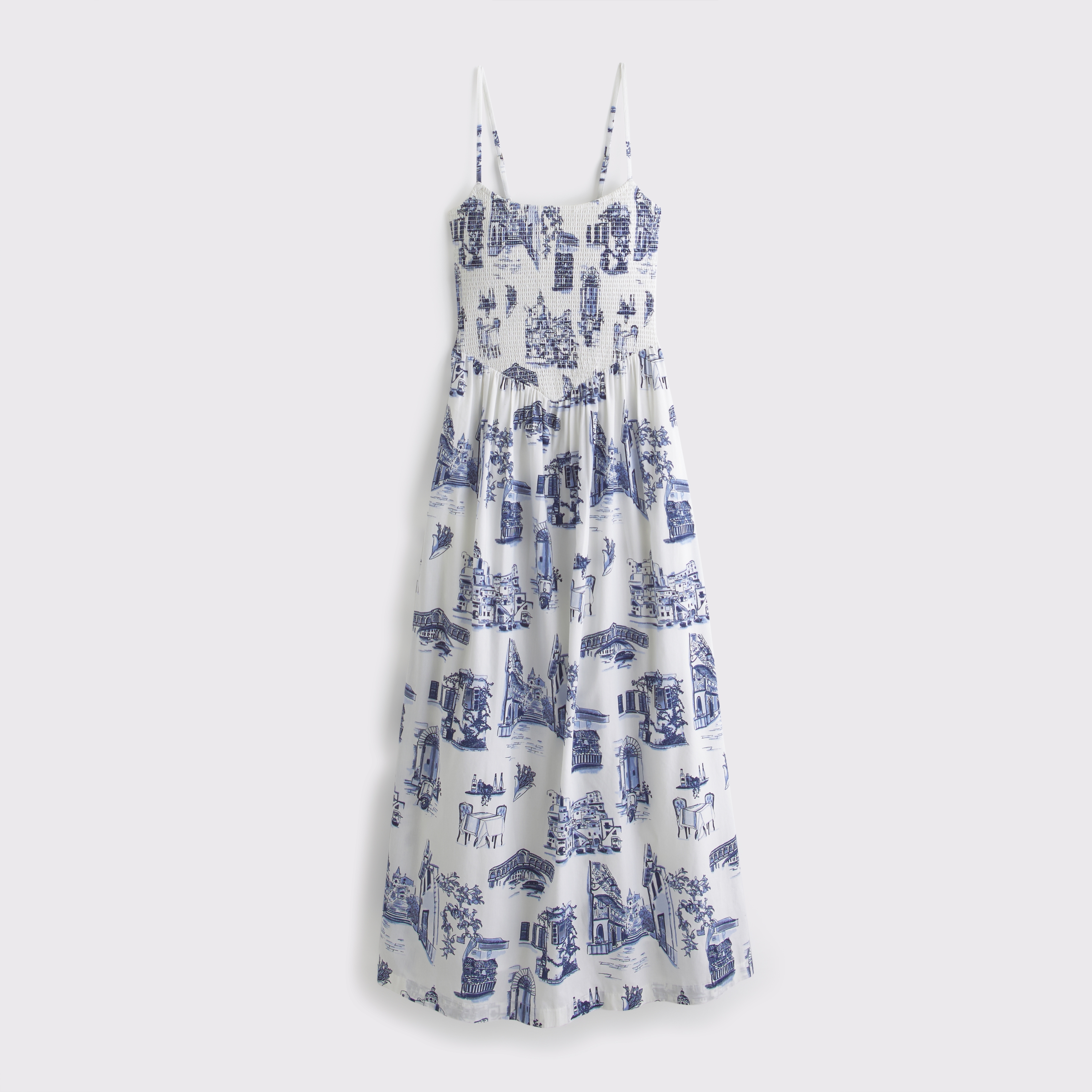 Abercrombie & Fitch スモックポプリンのミディドレス ブルー Abercrombie & Fitch babydoll smocked poplin maxi dress in