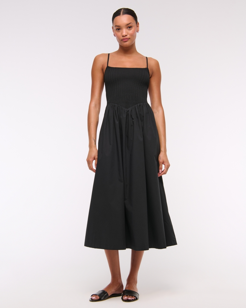 Women's Dipped-Waist Smocked Midi Dress | Women's Dresses & Jumpsuits | Abercrombie.com