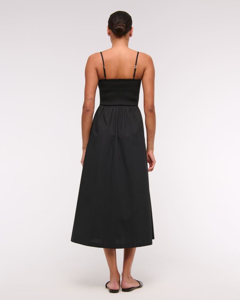 Dipped-Waist Smocked Midi Dress