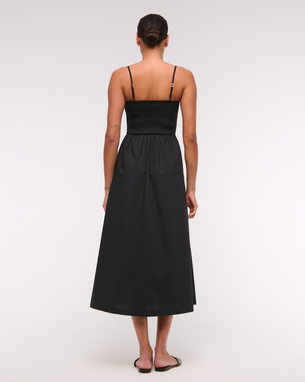 Dipped-Waist Smocked Midi Dress