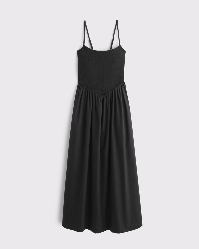 Dipped-Waist Smocked Midi Dress
