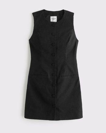 【送料&関税込】ChloAC Black Linen Blend Mini Dress KIC_159-5843-00533-900_prod1?
