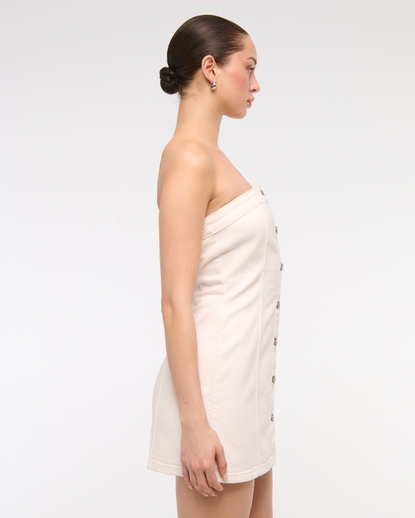 Women's The A&F Mara Strapless Denim Mini Dress in Cream | Size XXL | Abercrombie & Fitch