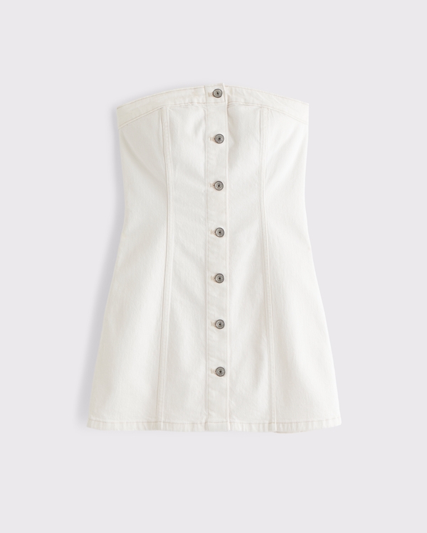 white christmas dresses Nicolette White Strapless Denim Mini Dress – Cindy Jane Boutique main image 0