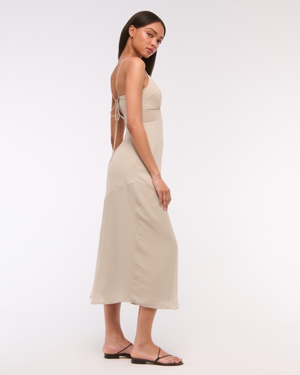 Tie-Back Sheer Slip Midi Dress