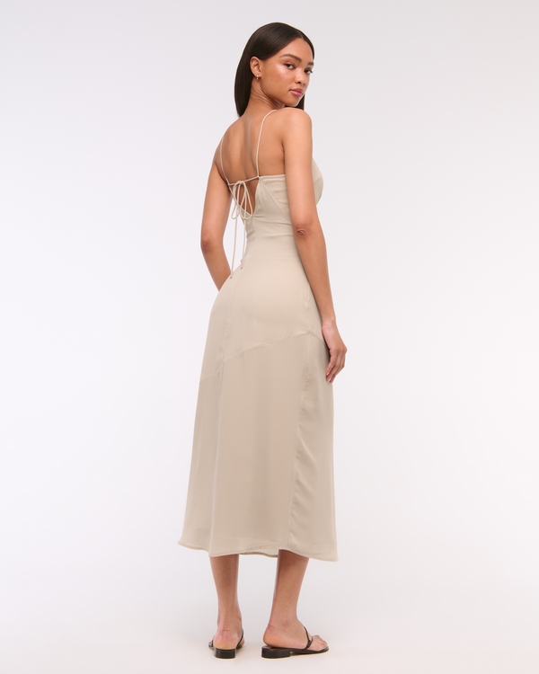 Tie-Back Sheer Slip Midi Dress